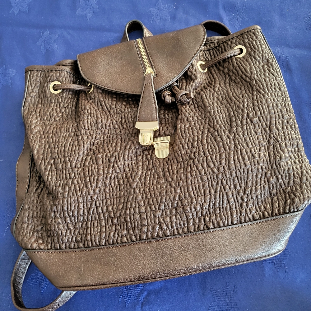 Brown Textured Vegan Leather Womens Backpack - Picture 2 of 11